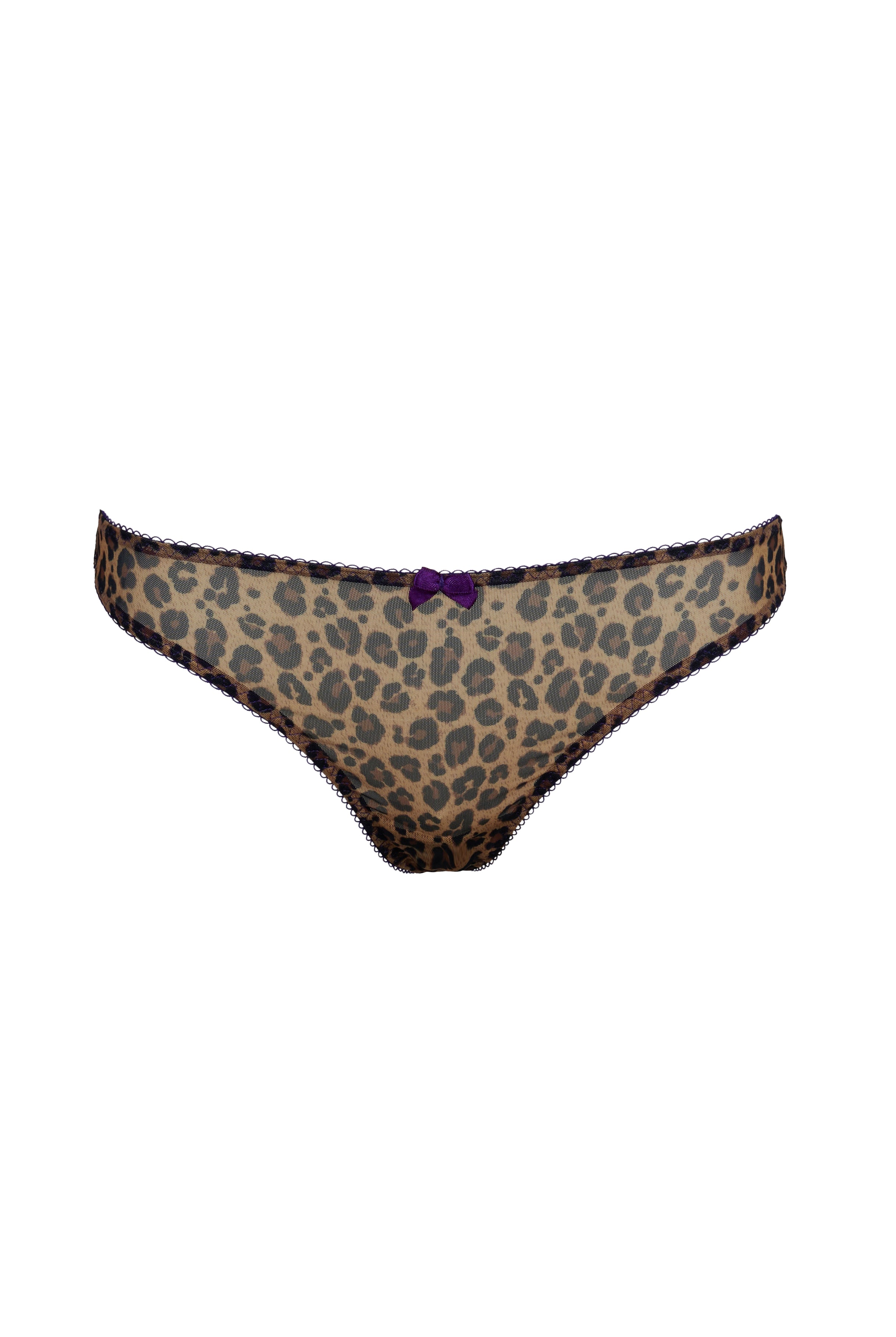 Spotlight Leopard Mesh Thong Purple Trim Lingerie