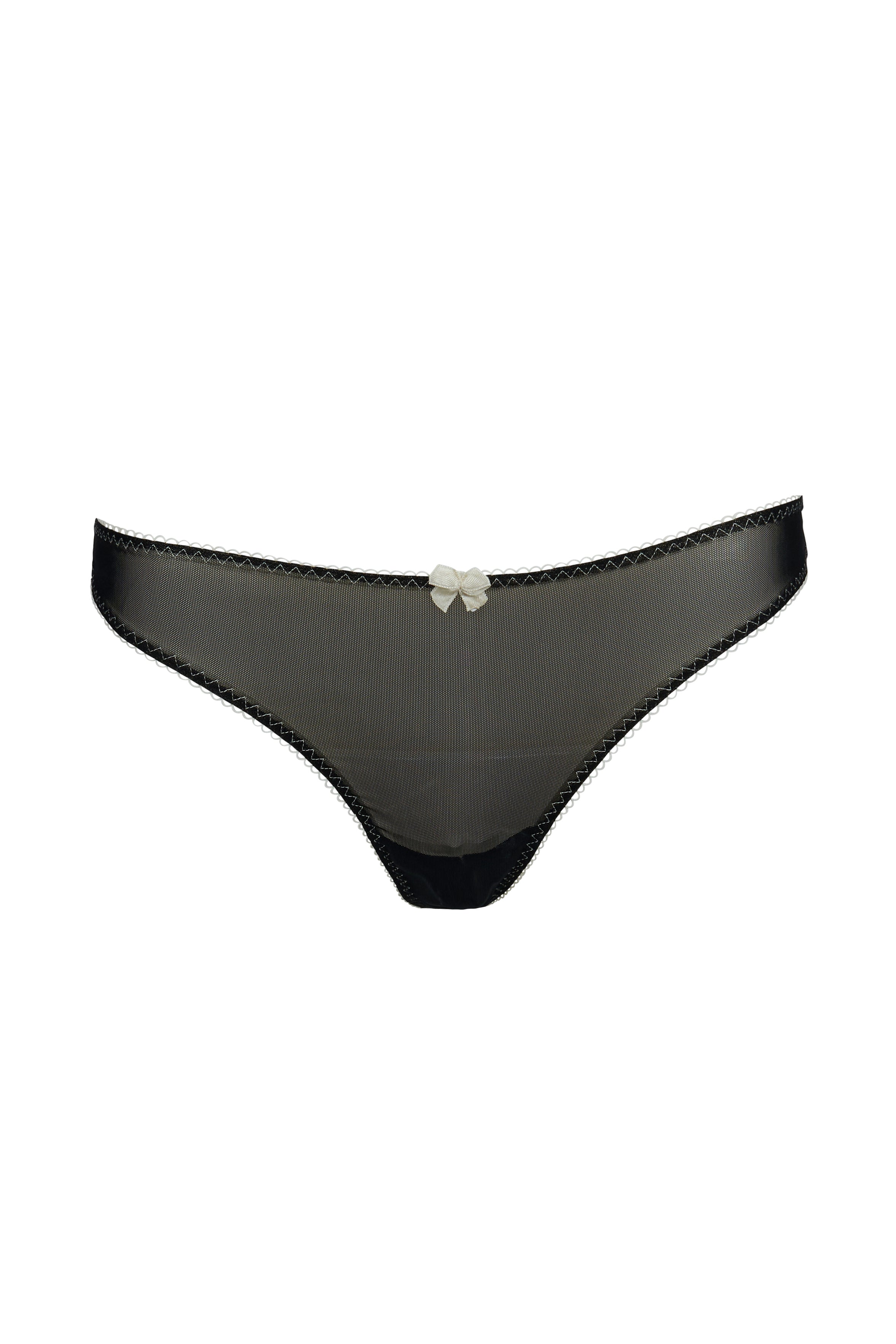 Spotlight Black Mesh Thong Cream Trim Lingerie