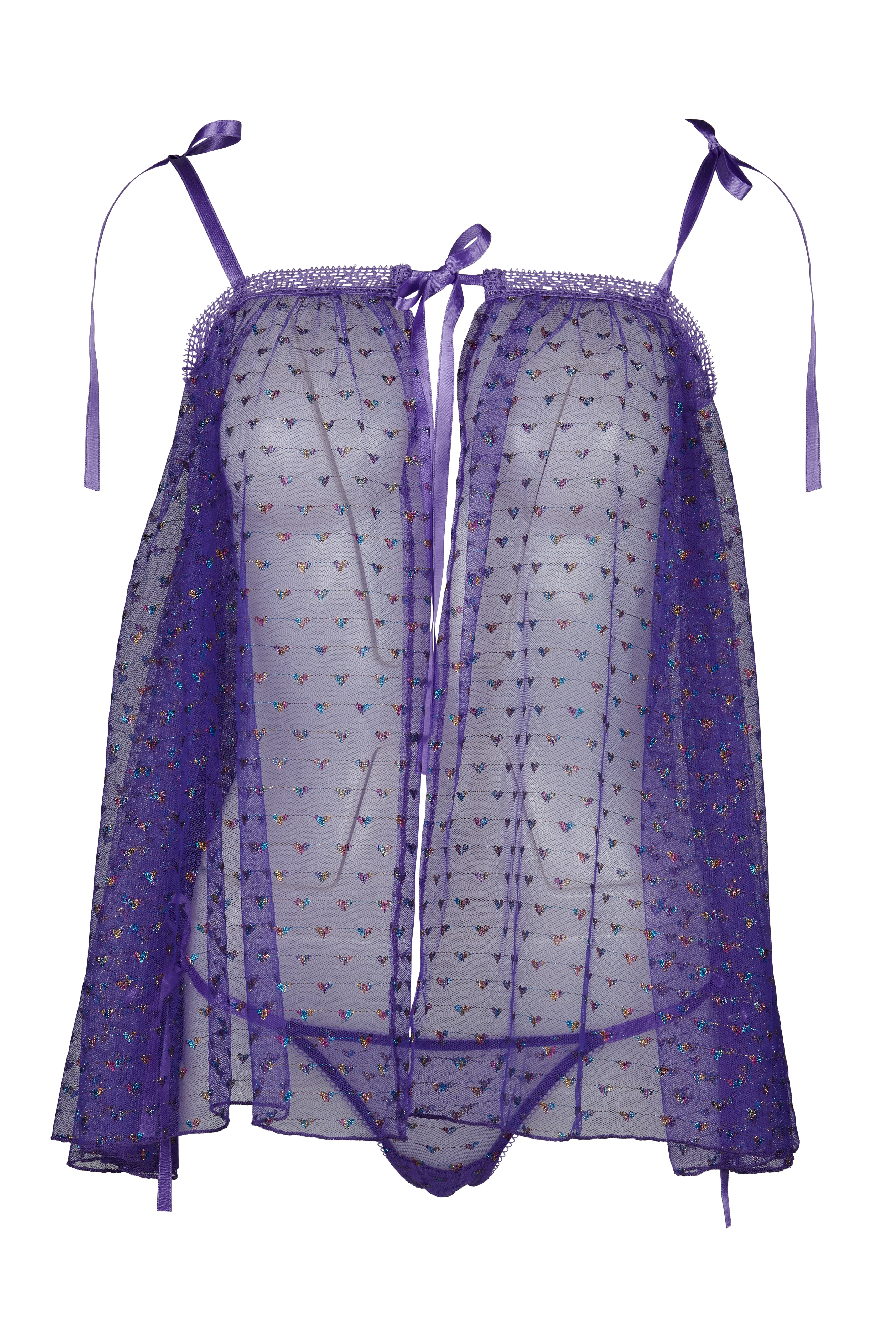 Showstopper Tulle Tease Purple Babydoll and Thong Set
