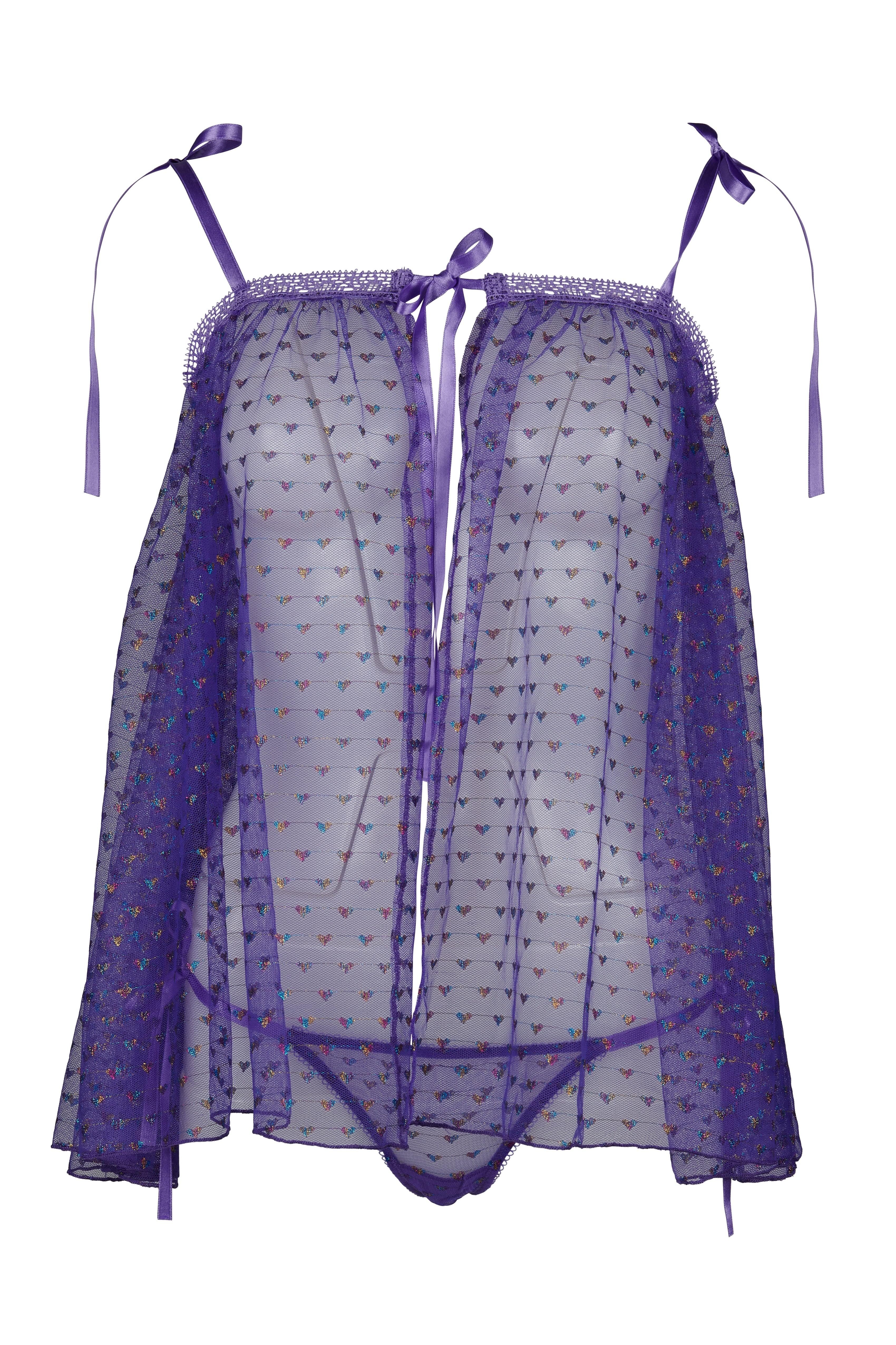 Showstopper Tulle Tease Purple Babydoll and Thong Set