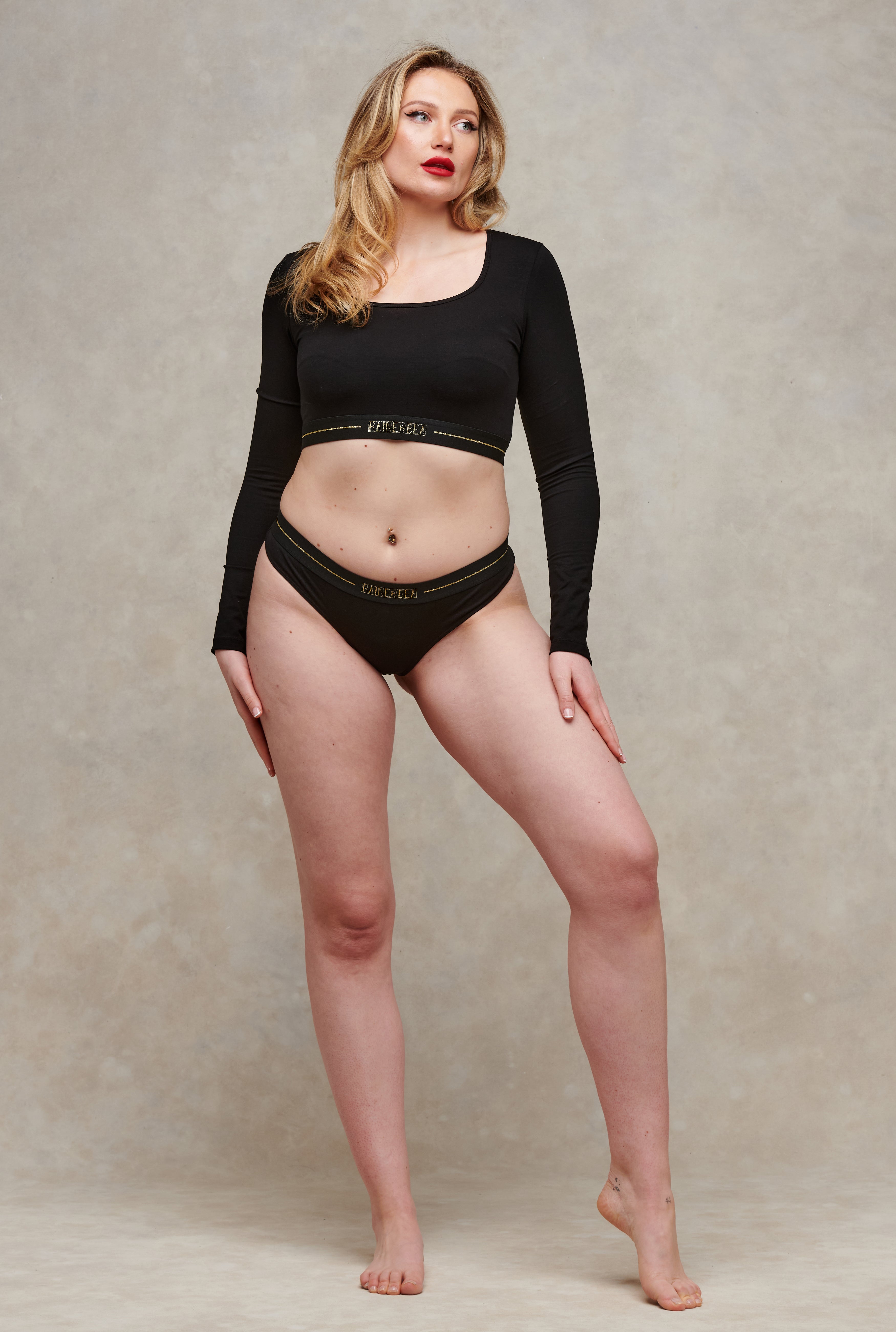 Encore Black Cotton Jersey Thong