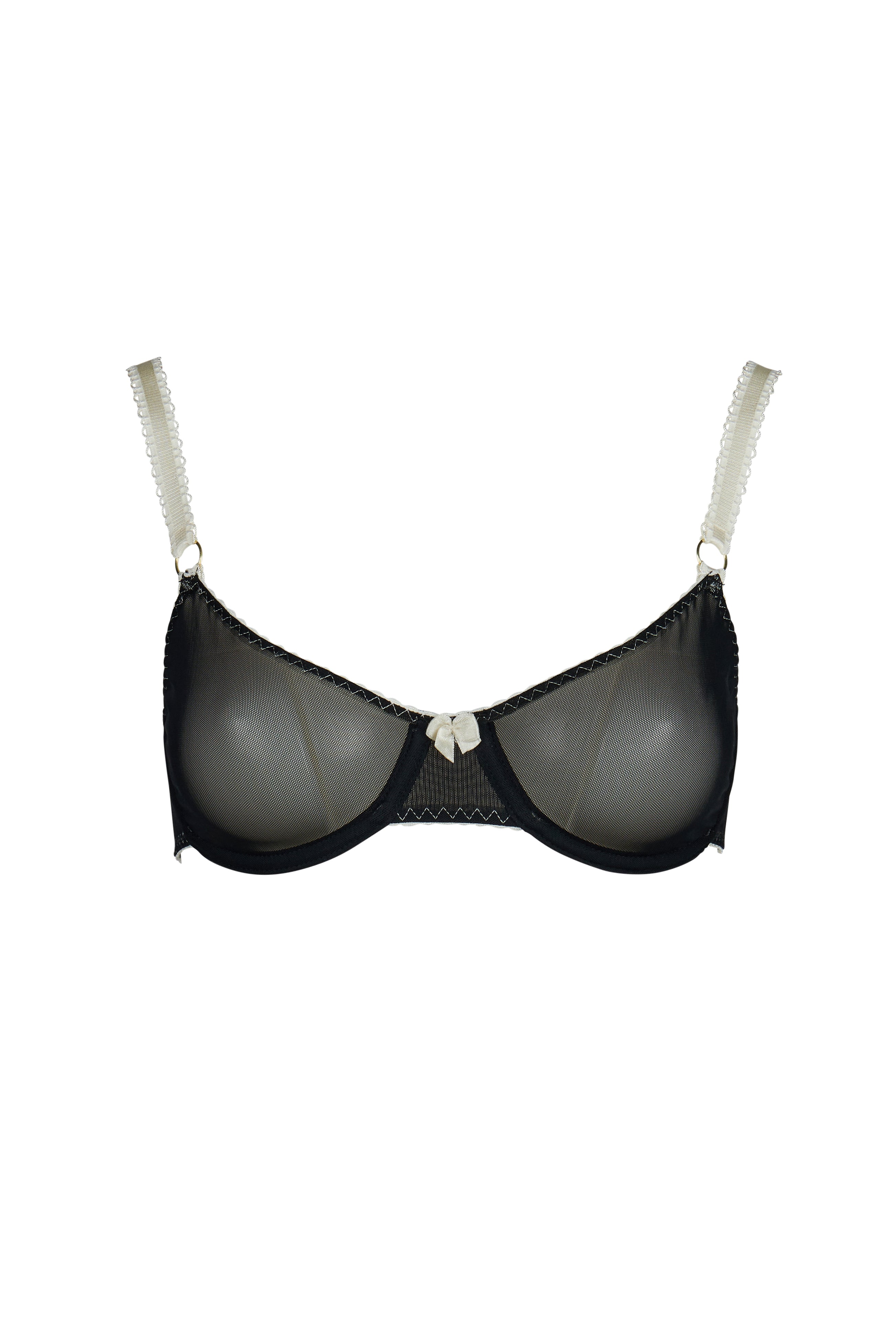 Spotlight Black Mesh Non Padded Bra Cream Trim Lingerie