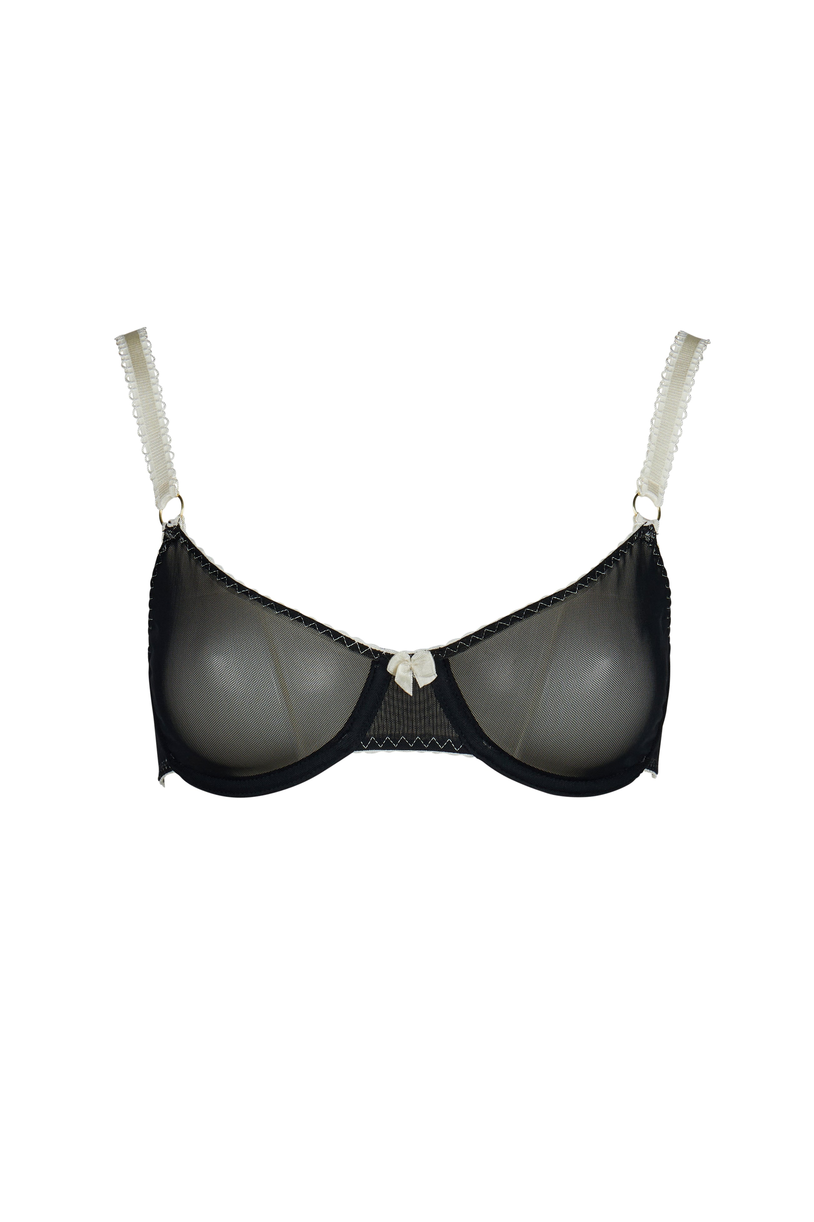 Spotlight Black Mesh Non Padded Bra Cream Trim Lingerie