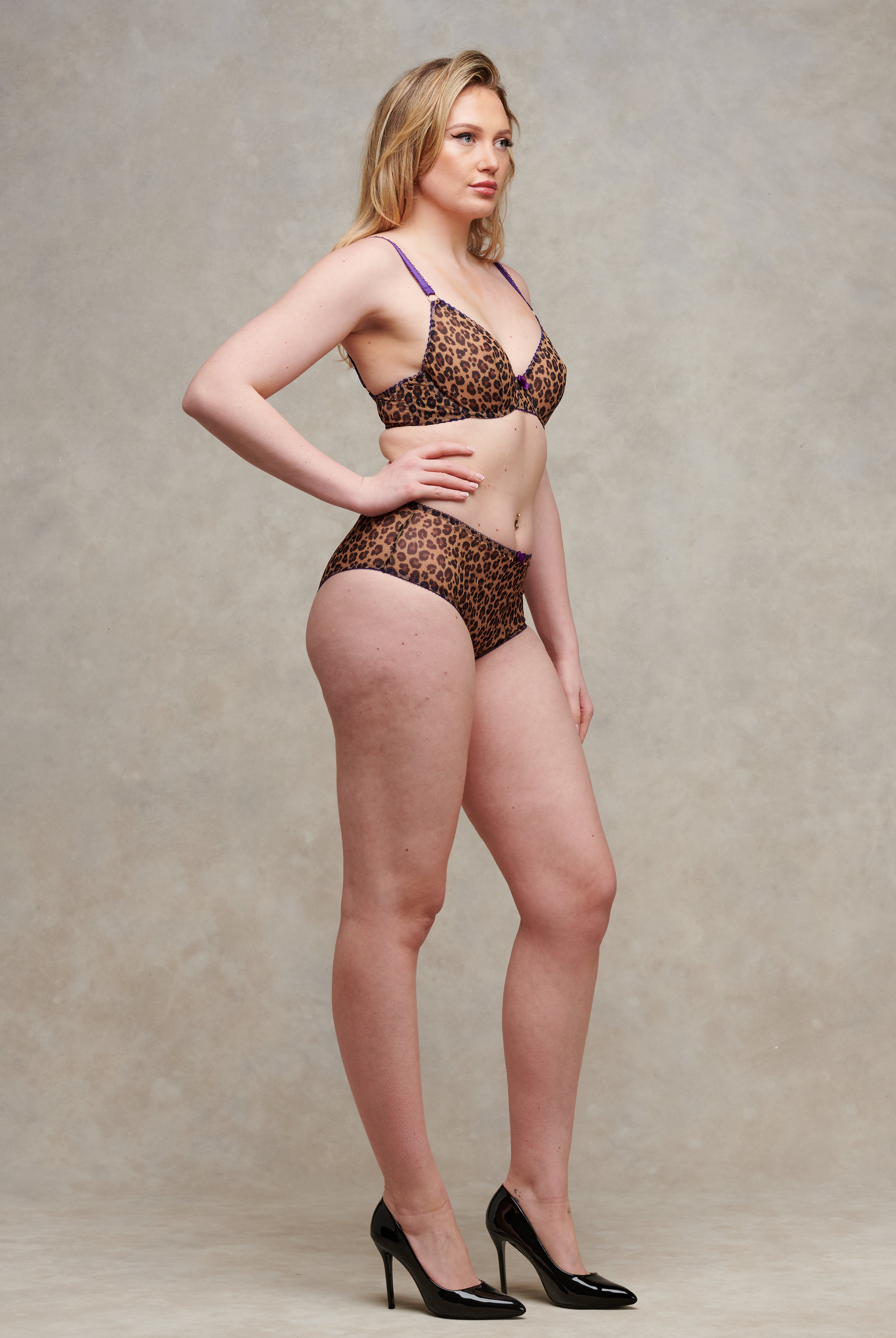 Spotlight Leopard Mesh Non Padded Bra Purple Trim Lingerie