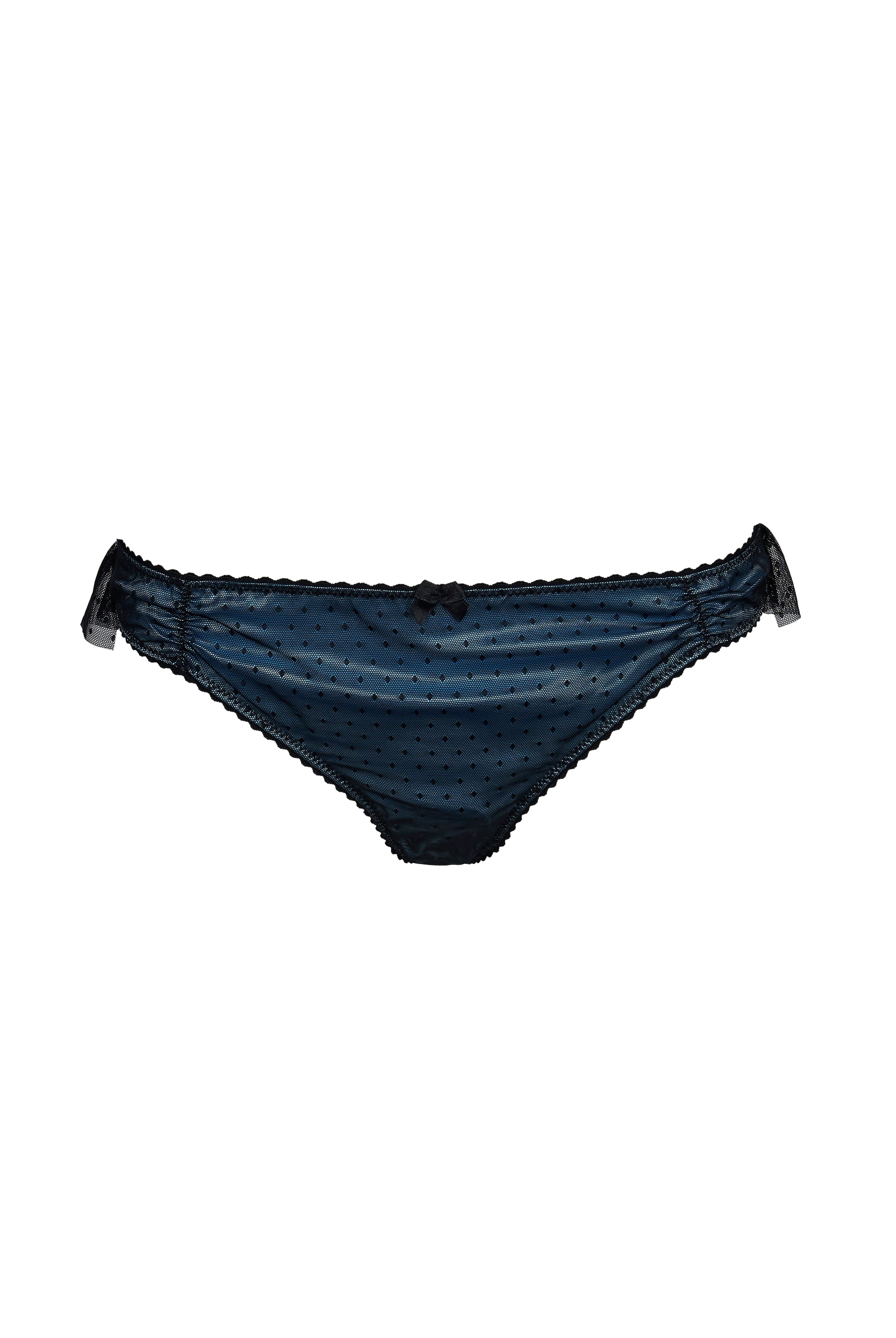 Bubble Blush Blue Satin and Spot Mesh Frill Thong