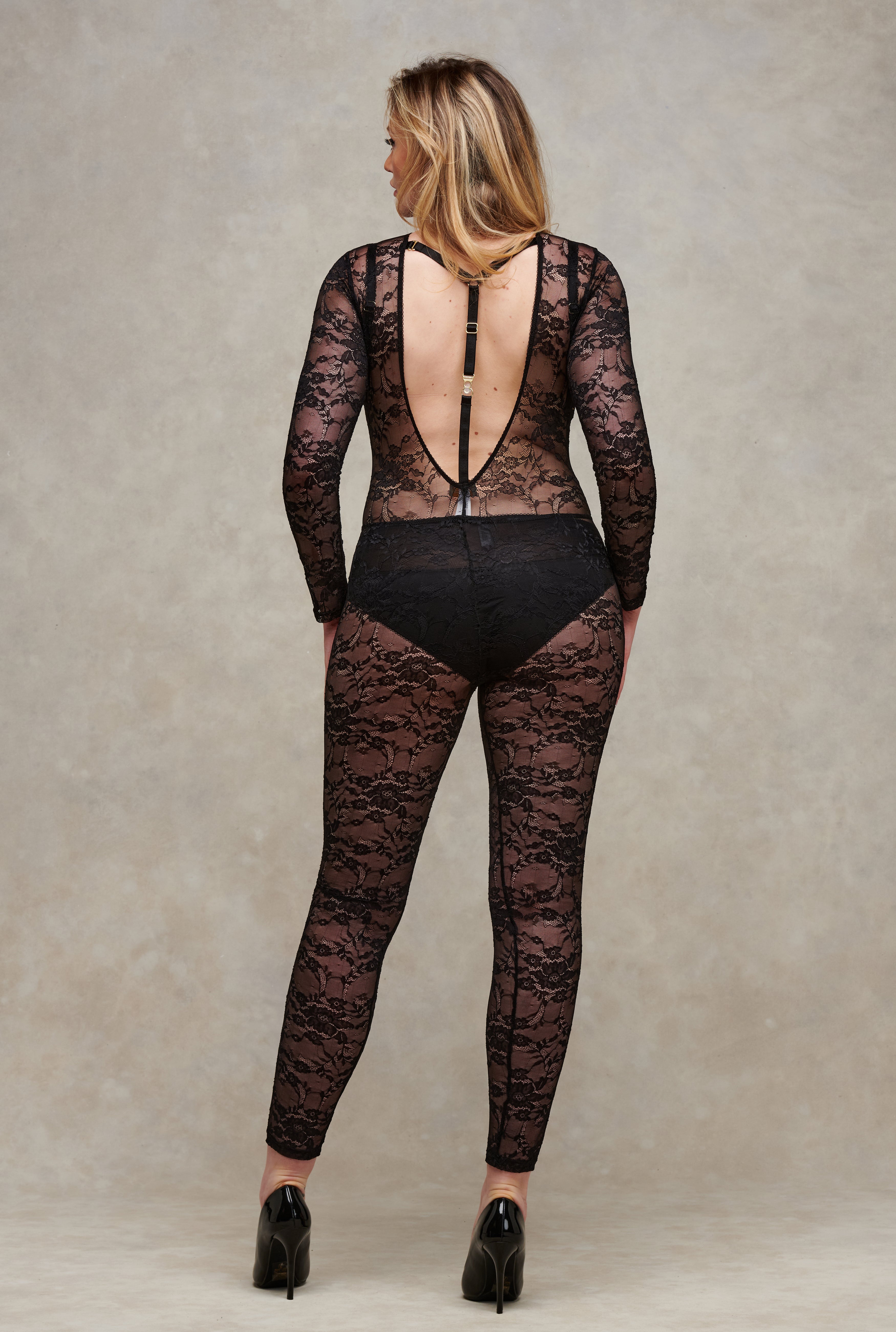 Showstopper Black Stretch Lace Backless Jumpsuit