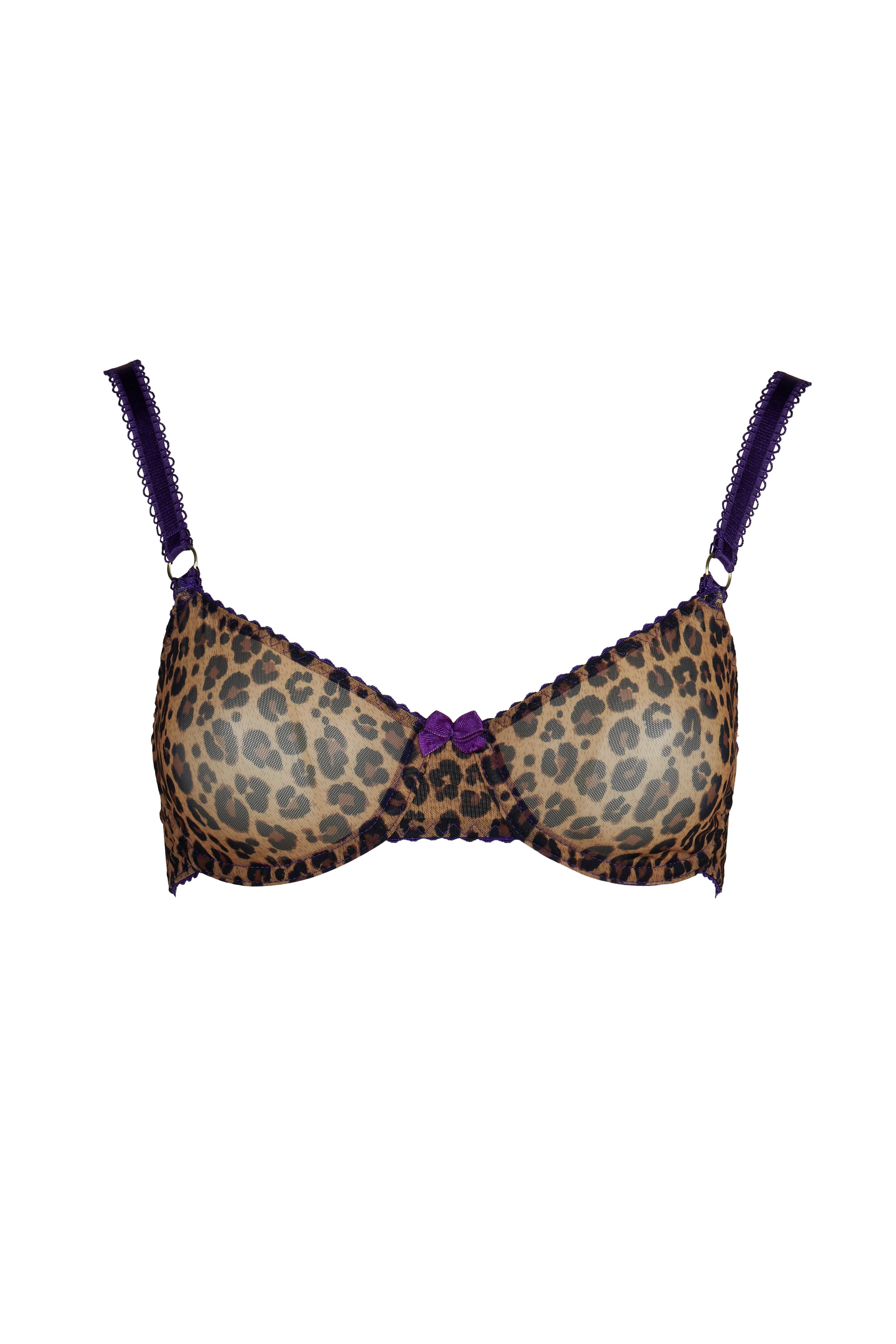 Spotlight Leopard Mesh Non Padded Bra Purple Trim Lingerie